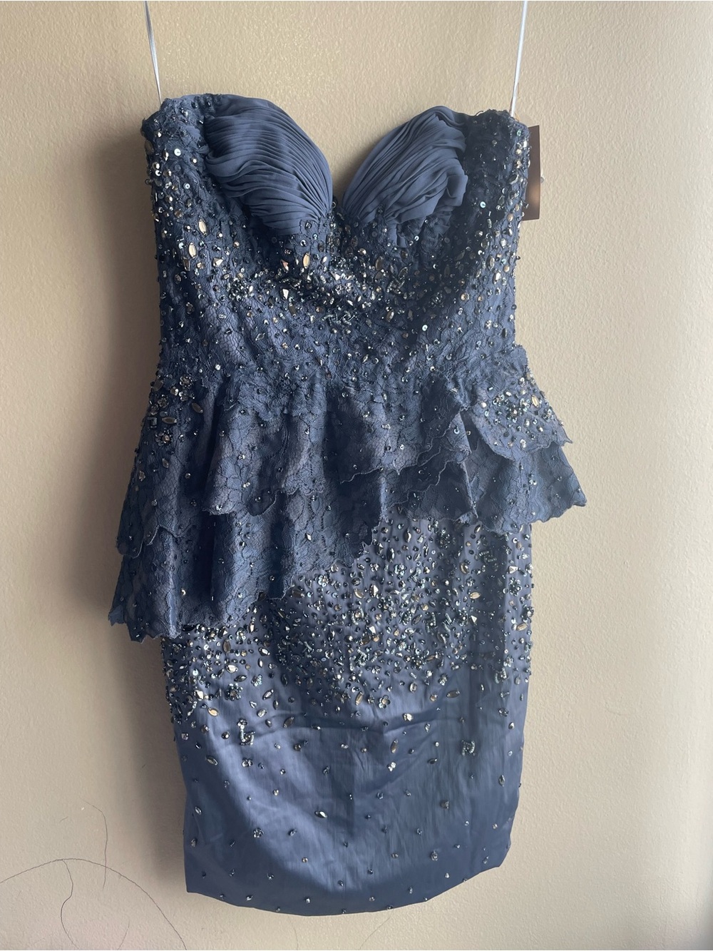 New Mandalay Beaded Strapless Blue Gray Embellished Peplum Cocktail Dress 10 - Picture 2 of 14